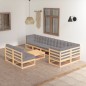 vidaXL Juego de muebles de jardín 9 pzas y cojines madera maciza pino