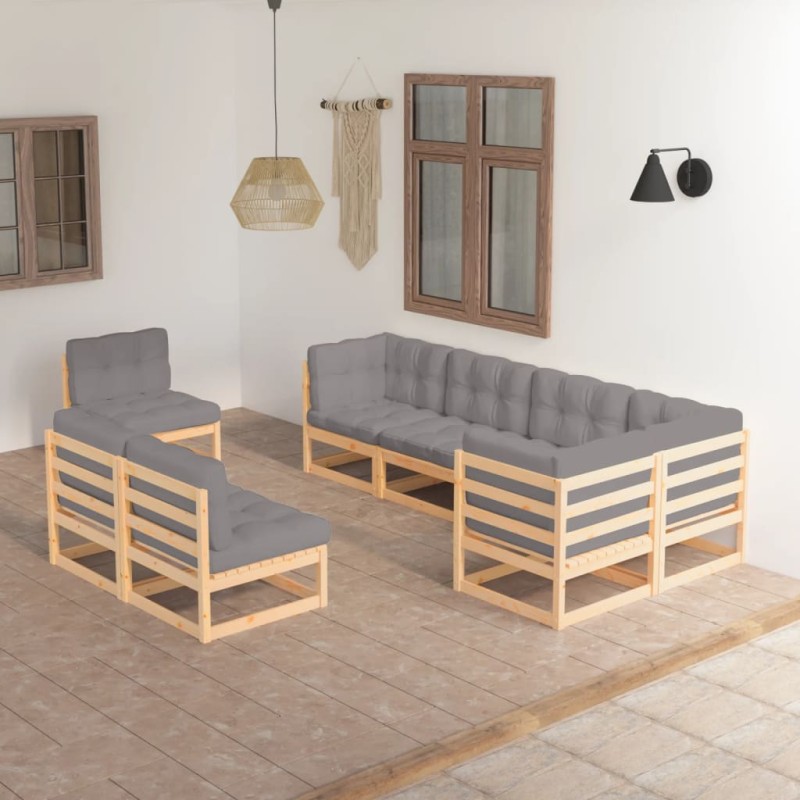 vidaXL Muebles de jardín 8 pzas y cojines madera maciza pino vidaXL Muebles de jardín 8 pzas y cojines madera maciza pino