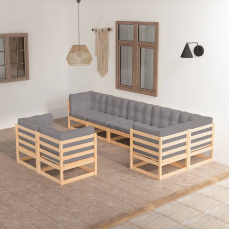 vidaXL Muebles de jardín 8 pzas y cojines madera maciza pino