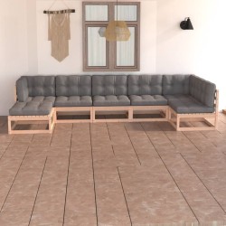 vidaXL Juego de muebles de jardín 7 pzas y cojines madera maciza pino