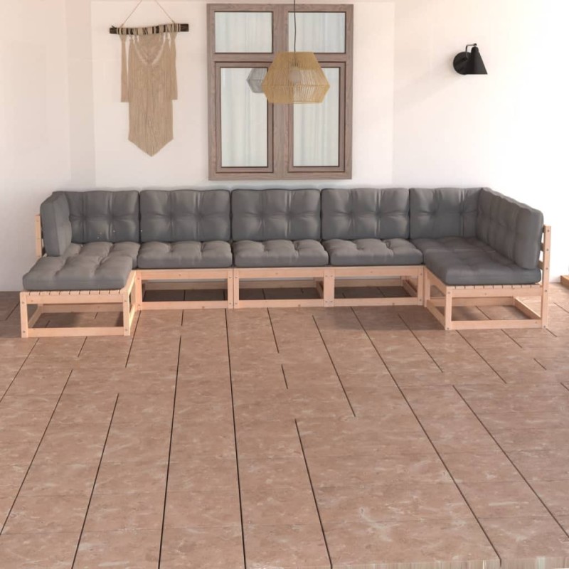 vidaXL Juego de muebles de jardín 7 pzas y cojines madera maciza pino vidaXL Juego de muebles de jardín 7 pzas y cojines madera maciza pino