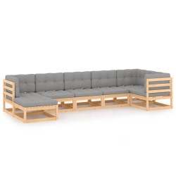 vidaXL Juego de muebles de jardín 7 pzas y cojines madera maciza pino
