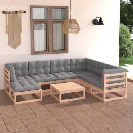 vidaXL Muebles de jardín 8 pzas y cojines madera maciza pino