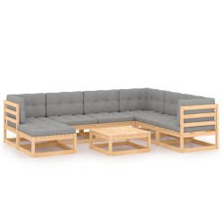vidaXL Muebles de jardín 8 pzas y cojines madera maciza pino