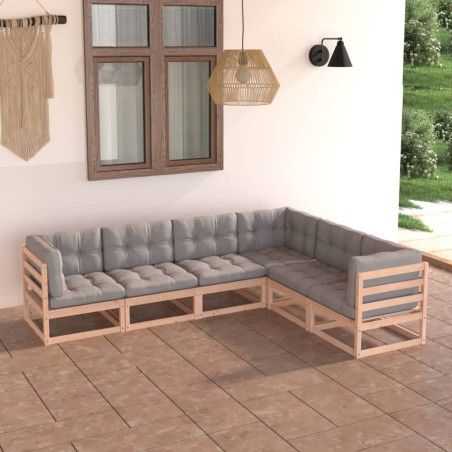 vidaXL Juego de muebles de jardín 6 pzas y cojines madera maciza pino