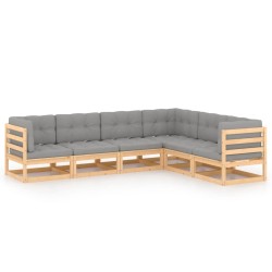vidaXL Juego de muebles de jardín 6 pzas y cojines madera maciza pino