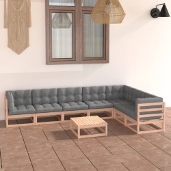 vidaXL Muebles de jardín 8 pzas y cojines madera maciza pino