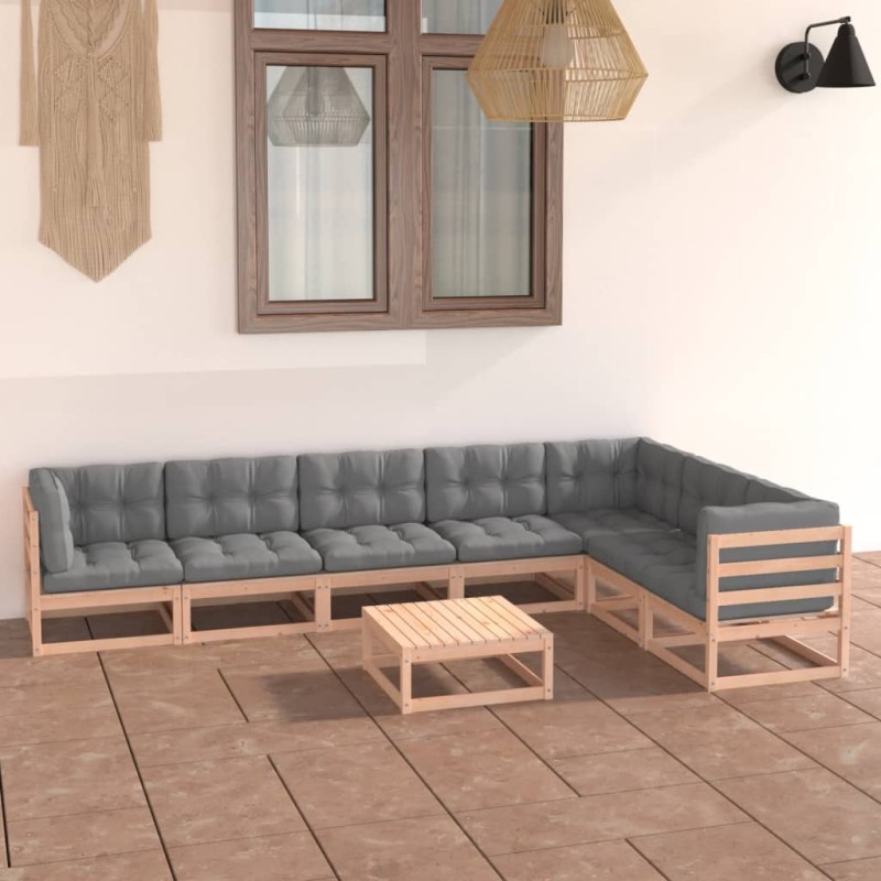 vidaXL Muebles de jardín 8 pzas y cojines madera maciza pino vidaXL Muebles de jardín 8 pzas y cojines madera maciza pino