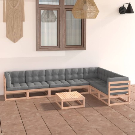 vidaXL Muebles de jardín 8 pzas y cojines madera maciza pino