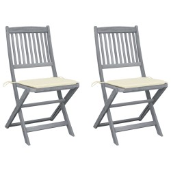 vidaXL Sillas de jardín plegables 2 uds cojines madera maciza acacia