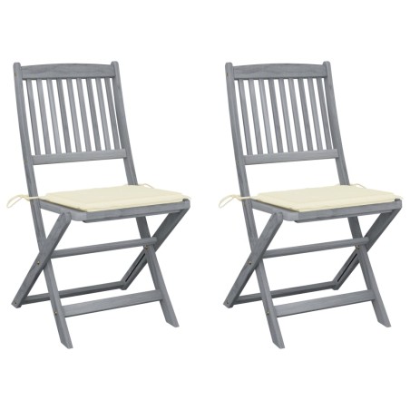 vidaXL Sillas de jardín plegables 2 uds cojines madera maciza acacia