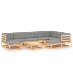 vidaXL Juego de muebles de jardín 10 pzas y cojines madera maciza pino