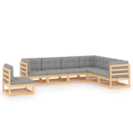 vidaXL Juego de muebles de jardín 7 pzas y cojines madera maciza pino