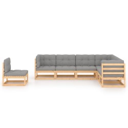 vidaXL Juego de muebles de jardín 7 pzas y cojines madera maciza pino