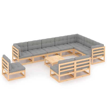 vidaXL Juego de muebles de jardín 11 pzas y cojines madera maciza pino