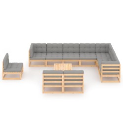 vidaXL Juego de muebles de jardín 11 pzas y cojines madera maciza pino