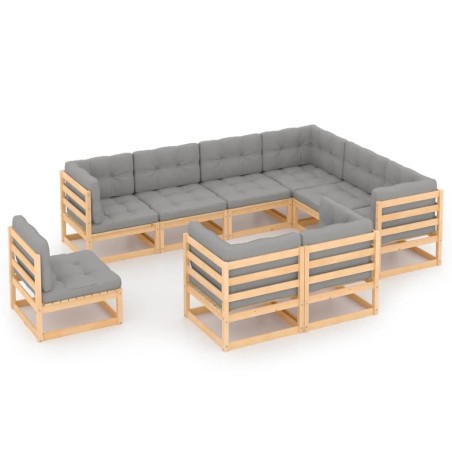 vidaXL Juego de muebles de jardín 9 pzas y cojines madera maciza pino