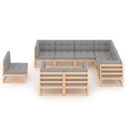 vidaXL Juego de muebles de jardín 9 pzas y cojines madera maciza pino