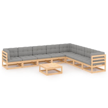 vidaXL Juego de muebles de jardín 9 pzas y cojines madera maciza pino