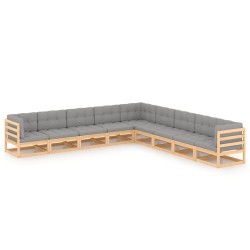 vidaXL Juego de muebles de jardín 9 pzas y cojines madera maciza pino