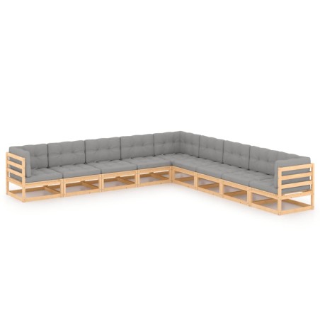 vidaXL Juego de muebles de jardín 9 pzas y cojines madera maciza pino