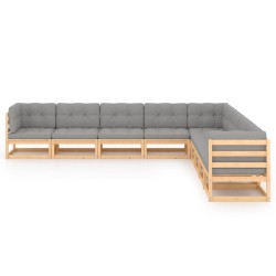 vidaXL Juego de muebles de jardín 9 pzas y cojines madera maciza pino