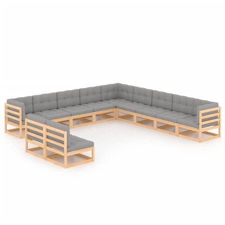 vidaXL Juego de muebles de jardín 11 pzas y cojines madera maciza pino