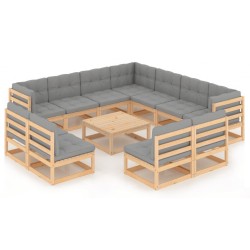vidaXL Juego de muebles de jardín 12 pzas y cojines madera maciza pino