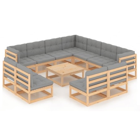 vidaXL Juego de muebles de jardín 12 pzas y cojines madera maciza pino