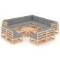 vidaXL Juego de muebles de jardín 12 pzas y cojines madera maciza pino vidaXL Juego de muebles de jardín 12 pzas y cojines madera maciza pino