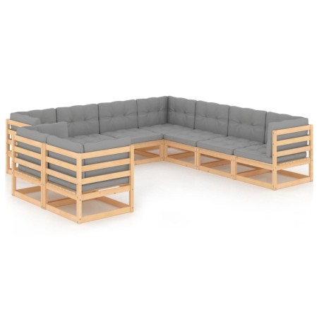 vidaXL Juego de muebles de jardín 9 pzas y cojines madera maciza pino