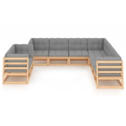 vidaXL Juego de muebles de jardín 9 pzas y cojines madera maciza pino