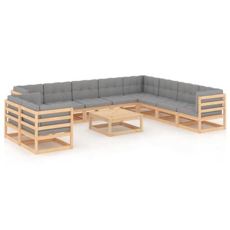 vidaXL Juego de muebles de jardín 11 pzas y cojines madera maciza pino