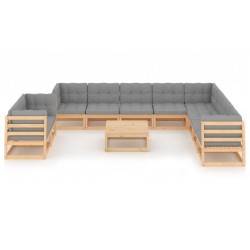 vidaXL Juego de muebles de jardín 11 pzas y cojines madera maciza pino