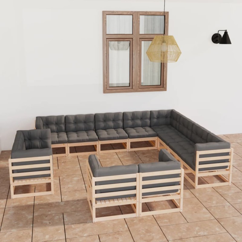 vidaXL Juego de muebles de jardín 12 pzas y cojines madera maciza pino vidaXL Juego de muebles de jardín 12 pzas y cojines madera maciza pino