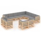 vidaXL Juego de muebles de jardín 12 pzas y cojines madera maciza pino vidaXL Juego de muebles de jardín 12 pzas y cojines madera maciza pino