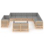 vidaXL Juego de muebles de jardín 12 pzas y cojines madera maciza pino vidaXL Juego de muebles de jardín 12 pzas y cojines madera maciza pino