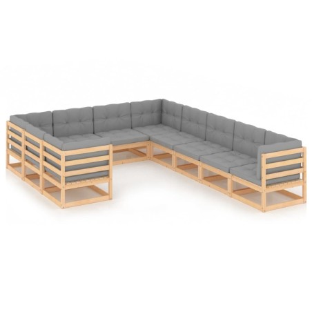 vidaXL Juego de muebles de jardín 10 pzas y cojines madera maciza pino