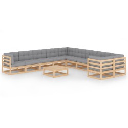 vidaXL Juego de muebles de jardín 11 pzas y cojines madera maciza pino