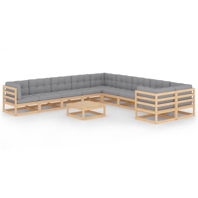 vidaXL Juego de muebles de jardín 11 pzas y cojines madera maciza pino vidaXL Juego de muebles de jardín 11 pzas y cojines madera maciza pino
