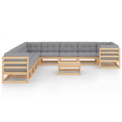 vidaXL Juego de muebles de jardín 11 pzas y cojines madera maciza pino