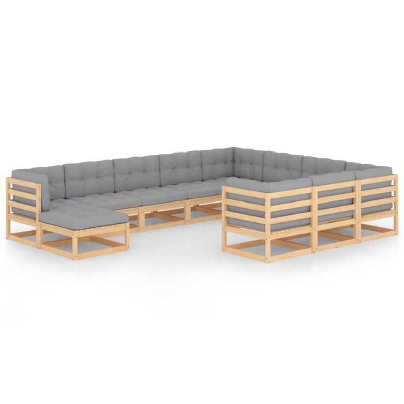 vidaXL Juego de muebles de jardín 11 pzas y cojines madera maciza pino