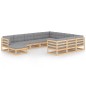 vidaXL Juego de muebles de jardín 11 pzas y cojines madera maciza pino