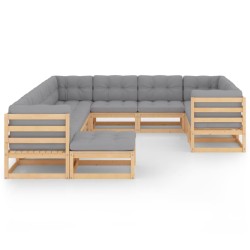 vidaXL Juego de muebles de jardín 11 pzas y cojines madera maciza pino