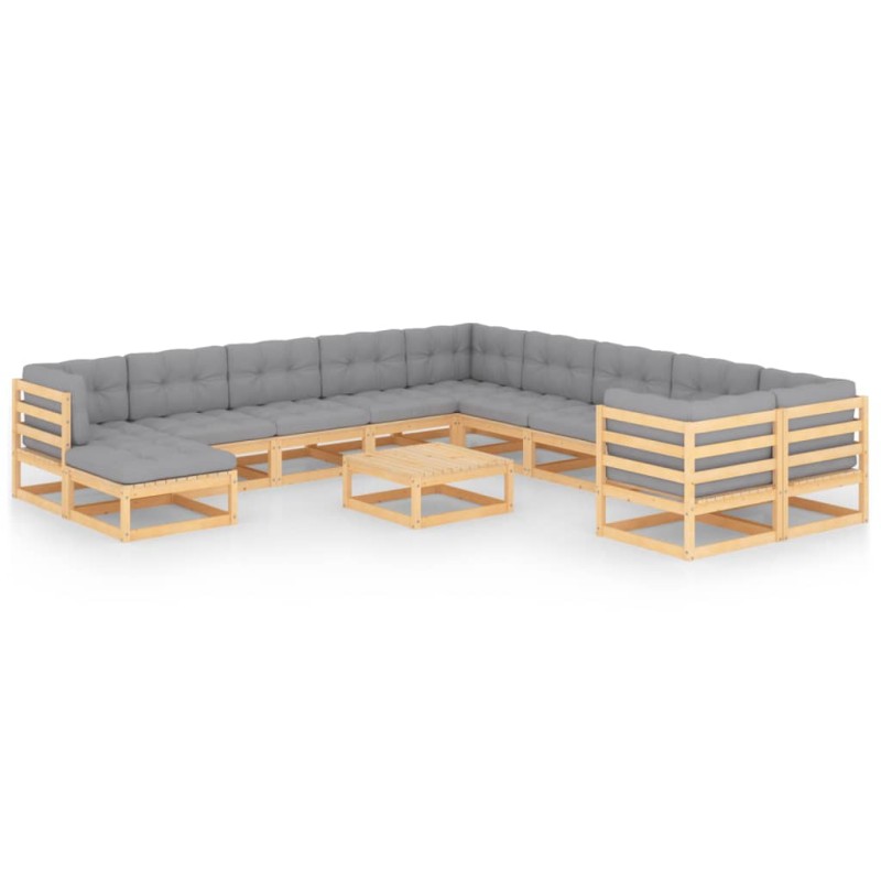 vidaXL Juego de muebles de jardín 12 pzas y cojines madera maciza pino vidaXL Juego de muebles de jardín 12 pzas y cojines madera maciza pino