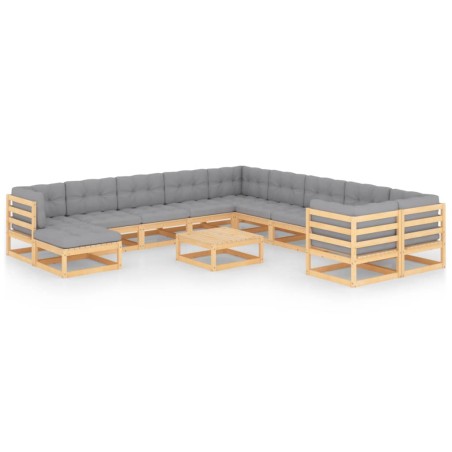vidaXL Juego de muebles de jardín 12 pzas y cojines madera maciza pino