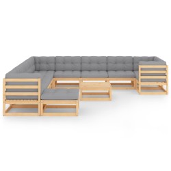vidaXL Juego de muebles de jardín 12 pzas y cojines madera maciza pino