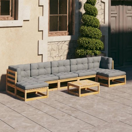 vidaXL Muebles de jardín 8 pzas y cojines madera maciza pino
