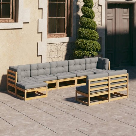 vidaXL Juego de muebles de jardín 9 pzas y cojines madera maciza pino