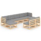 vidaXL Juego de muebles de jardín 9 pzas y cojines madera maciza pino vidaXL Juego de muebles de jardín 9 pzas y cojines madera maciza pino